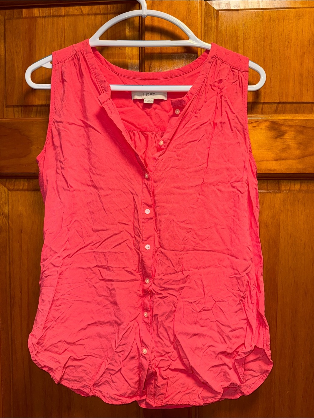 LOFT Bright Coral Sleeveless Button-Front Shell Top